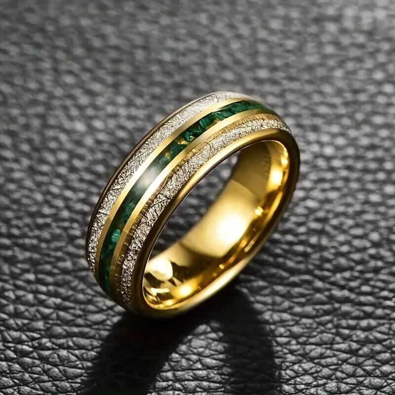 8mm Gold Three Groove Stainless Steel Ring Image 5