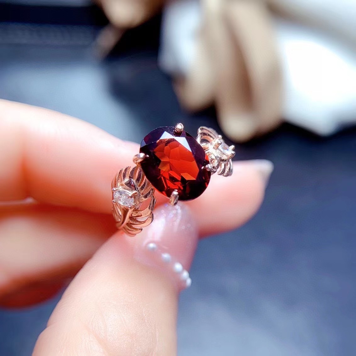 Women's Fashion Natural Garnet Ring Image 2