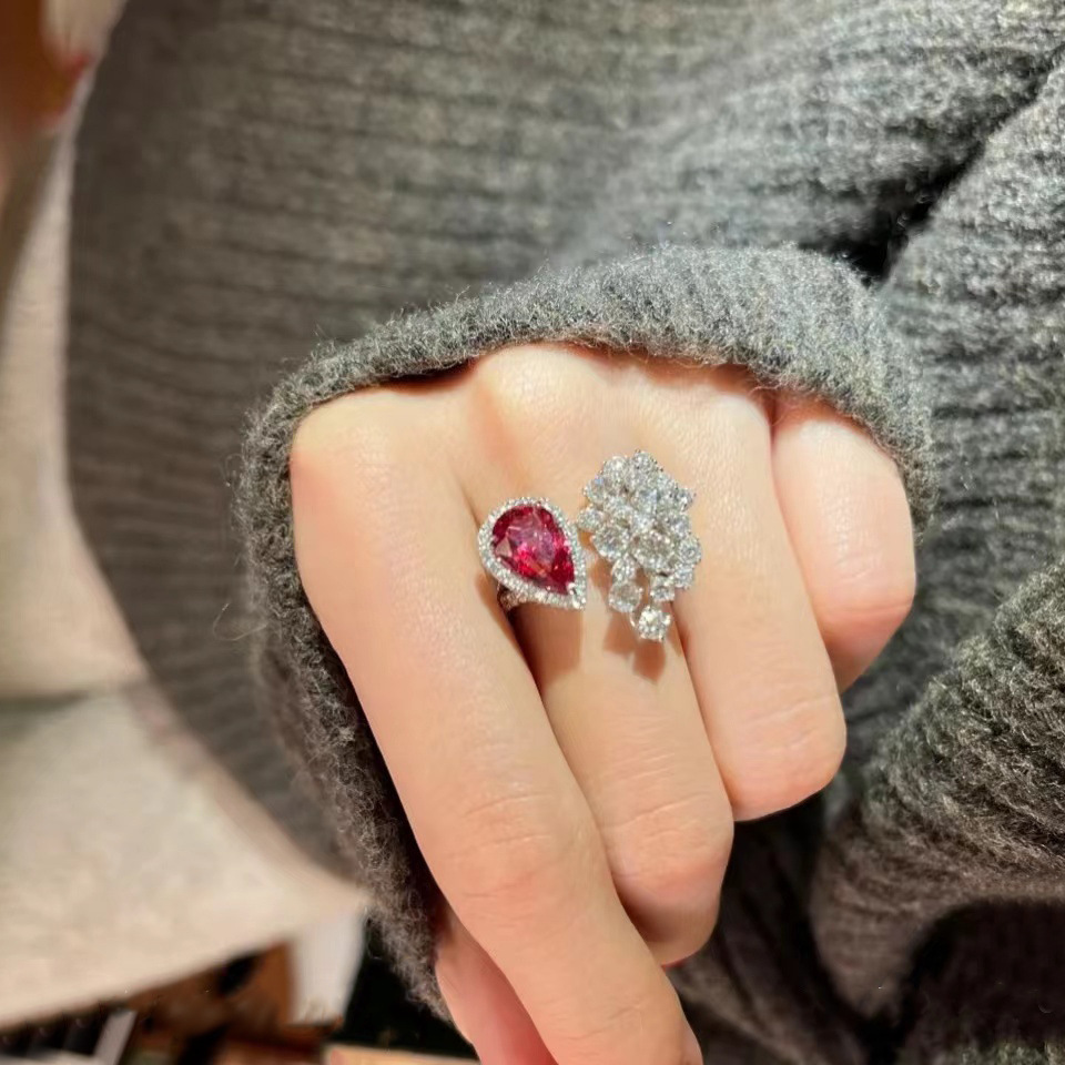 Inlaid Zircon Pigeon Blood Red Pearl Ring Image 1