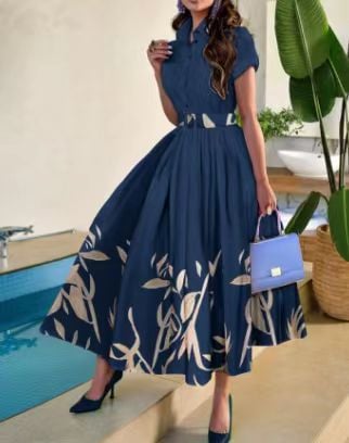 Women's Fashion Short-sleeved Button Dress - Image 3