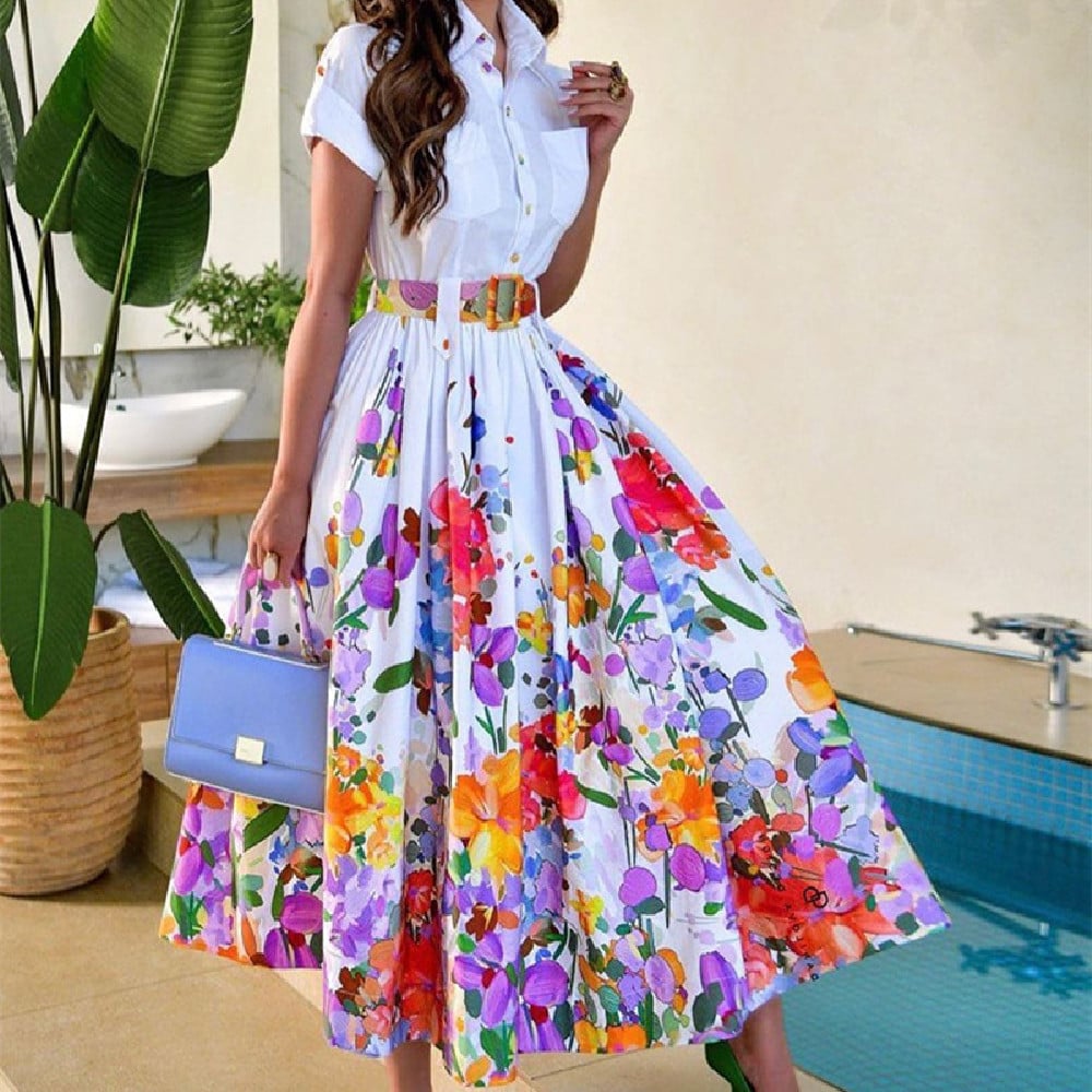 Women's Fashion Short-sleeved Button Dress - Image 5