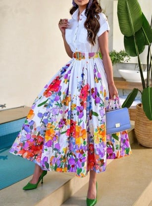 Women's Fashion Short-sleeved Button Dress - Image 2