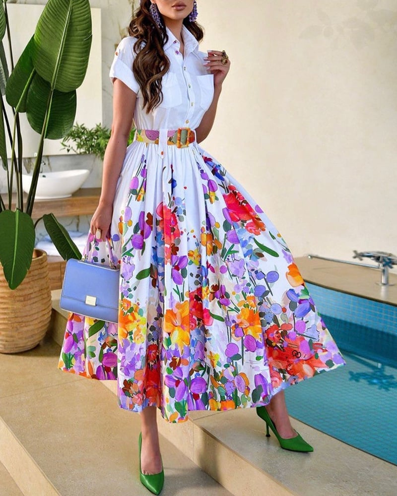 Women's Fashion Short-sleeved Button Dress - Image 6