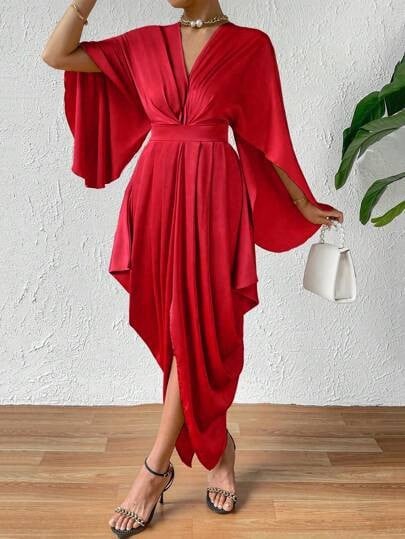Women's Cloak Pleated Wave Dress Image 3