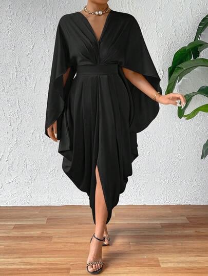 Women's Cloak Pleated Wave Dress Image 2