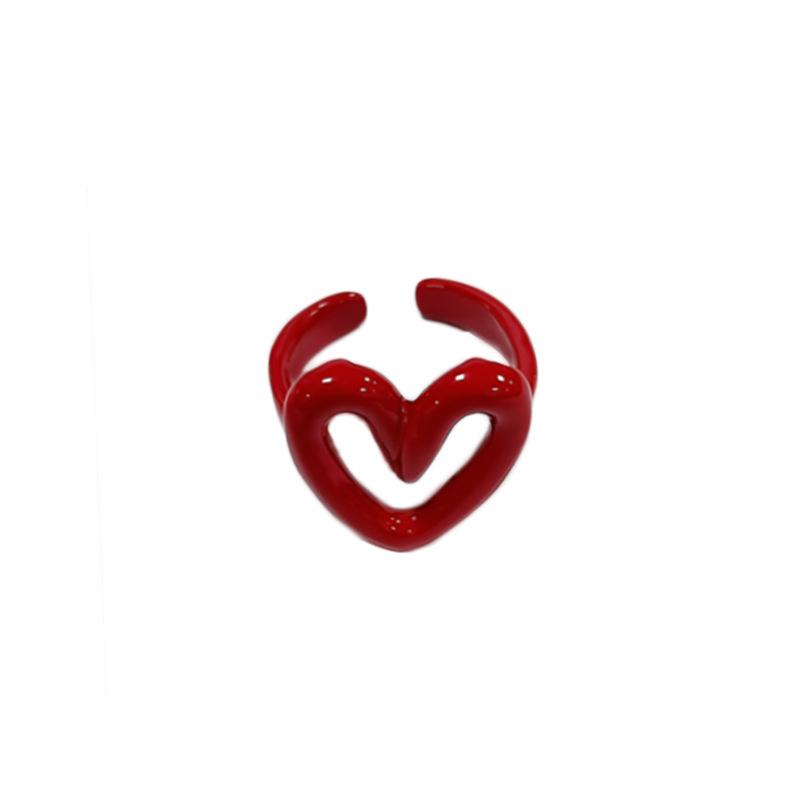 Drip Glazed Love Heart-shaped Ring in Red