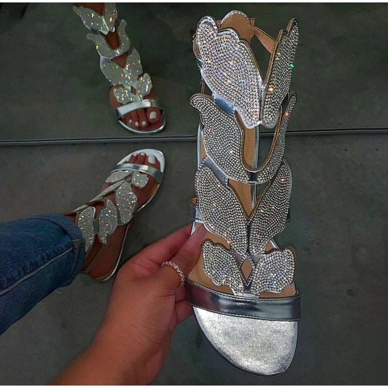 Flat Butterfly Sandals - Silver