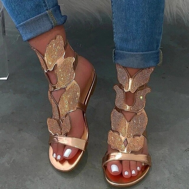 Flat Butterfly Sandals - Gold