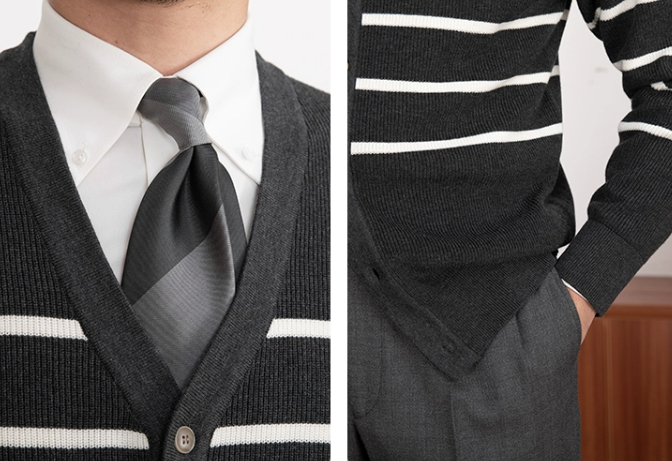 V-neck Striped Knit Cardigan Front View
