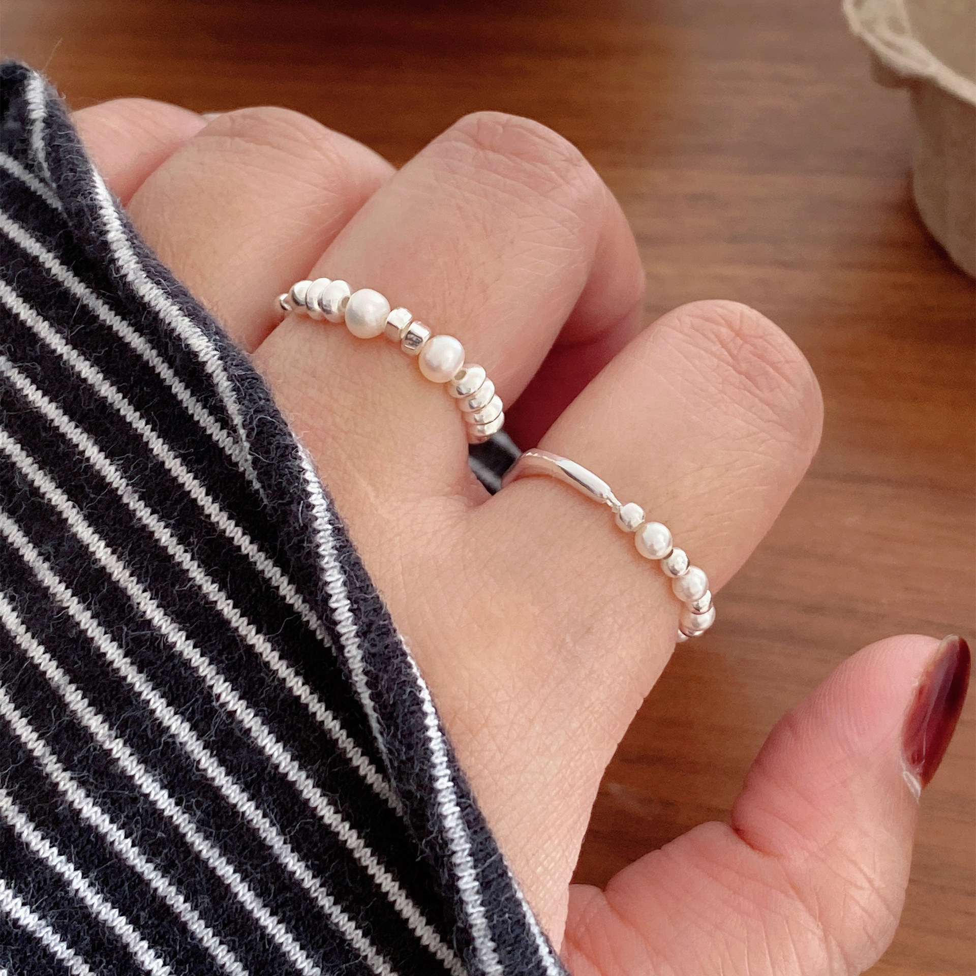 925 Sterling Silver Irregular Liquid Streamline Pearl Ring 7