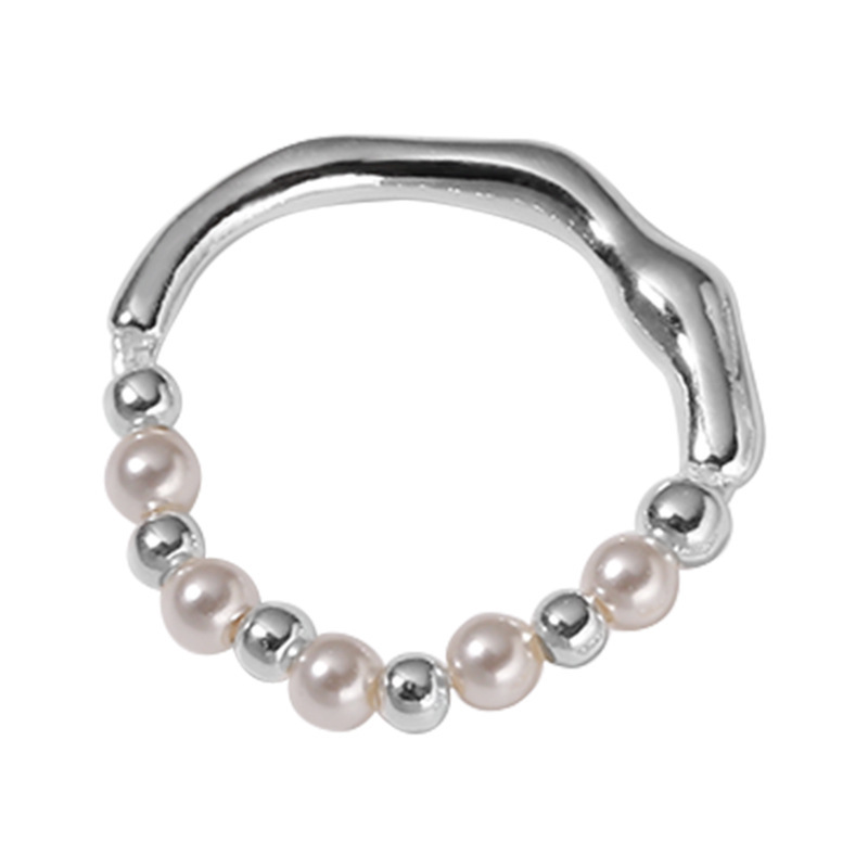 925 Sterling Silver Irregular Liquid Streamline Pearl Ring 2