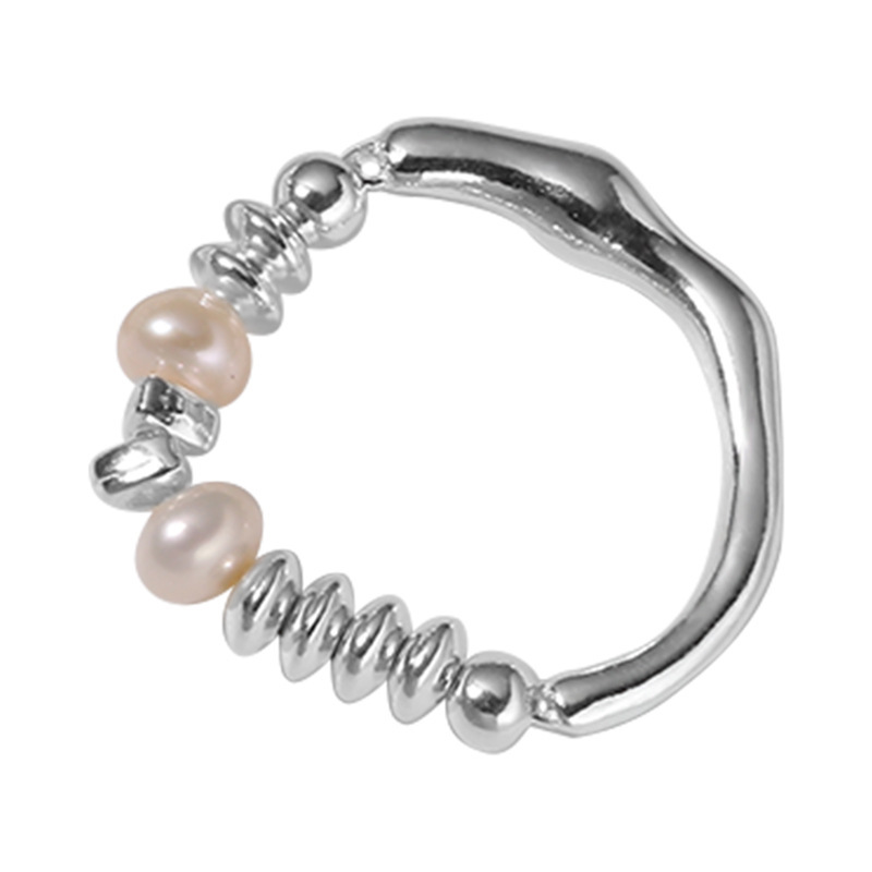 925 Sterling Silver Irregular Liquid Streamline Pearl Ring 4