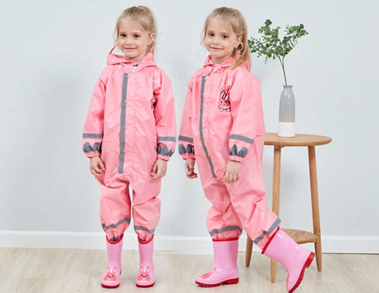 Kids in rain gear