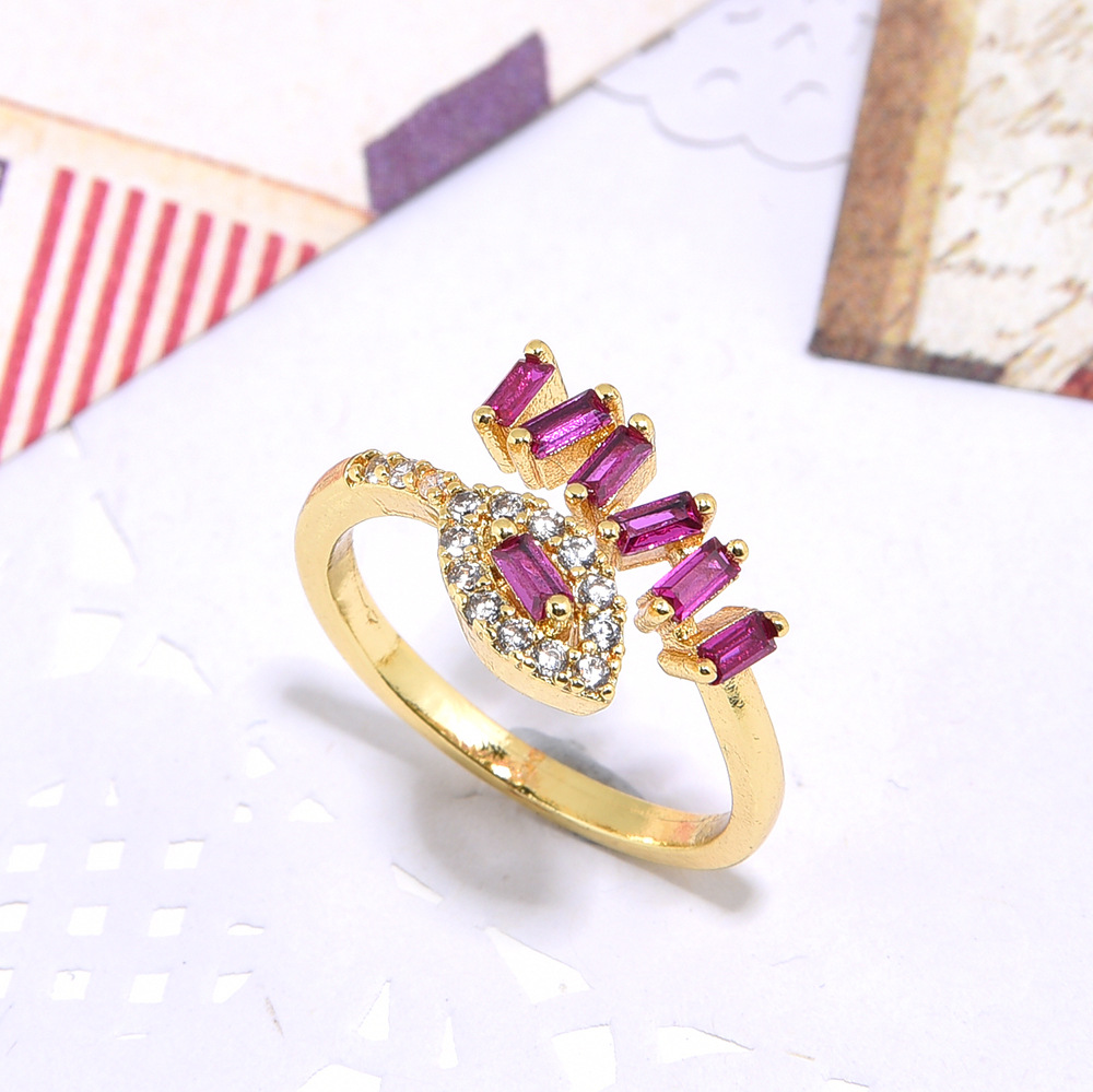 Women's Fashion Copper Inlaid Color Double Ladder Zircon Ring - Image 2