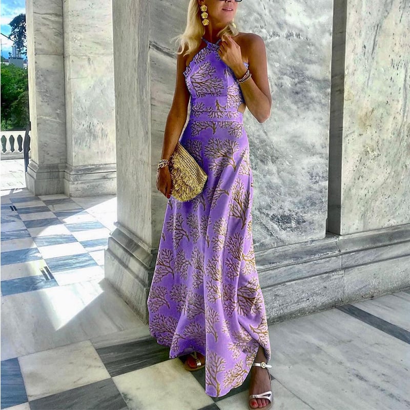 Halterneck Printed Midi Dress