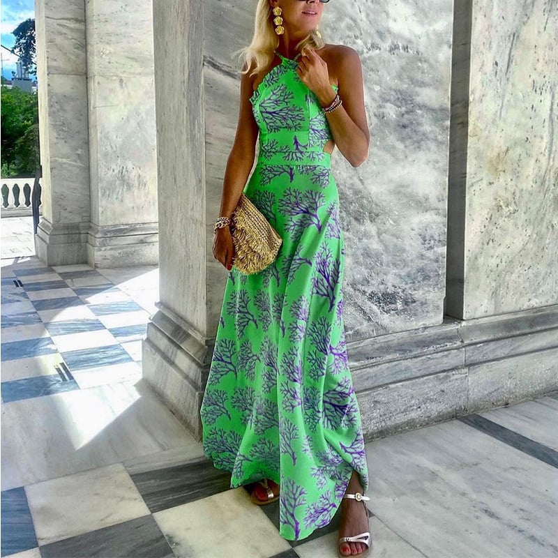 Halterneck Printed Midi Dress