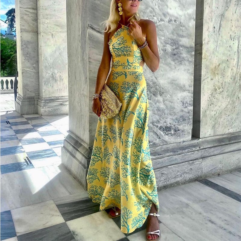 Halterneck Printed Midi Dress
