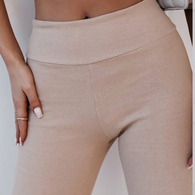 Black Rib Knitted High Waist Slit Leggings