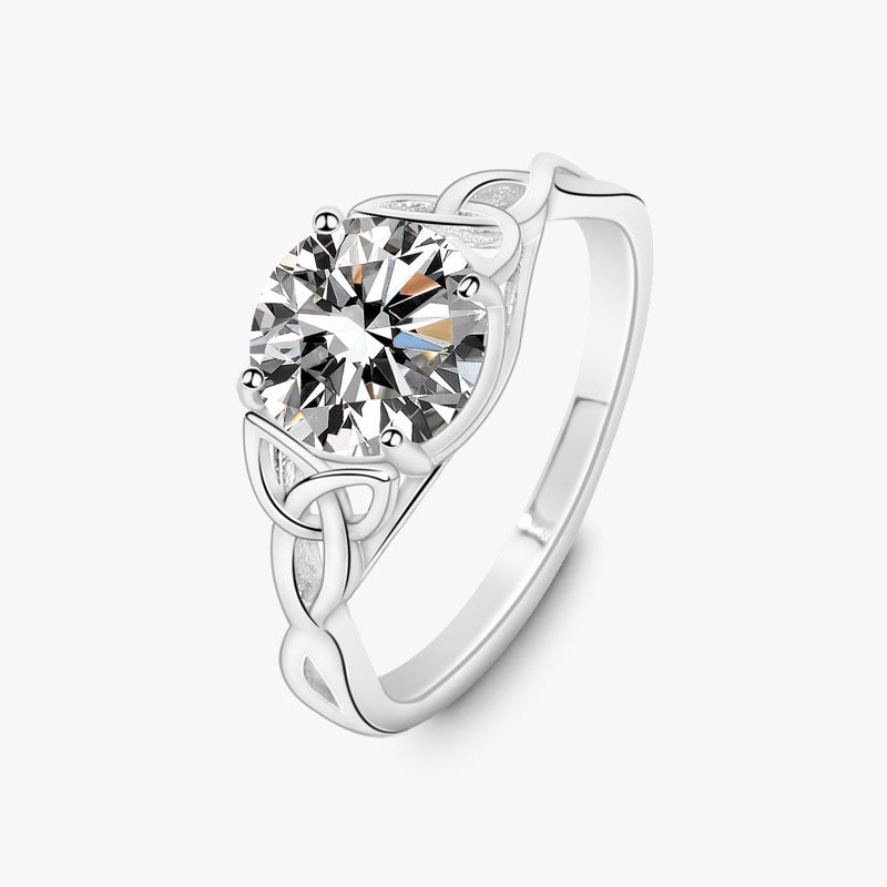 Sterling Silver Interwoven Lines Round Moissanite Ring 3