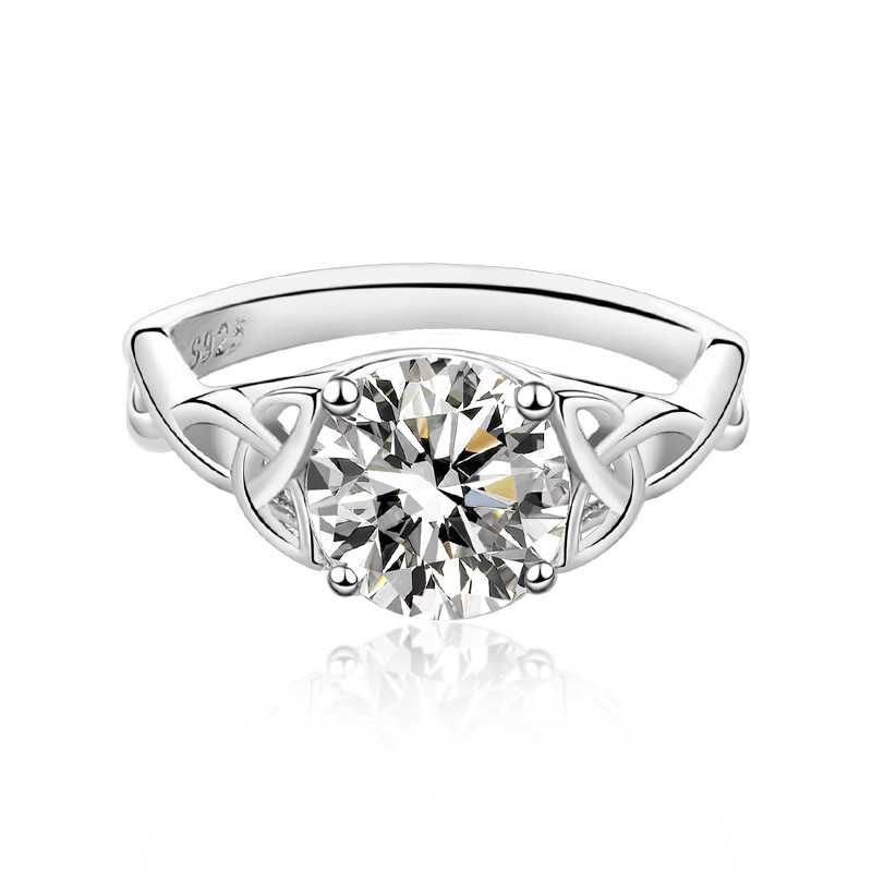 Sterling Silver Interwoven Lines Round Moissanite Ring 5