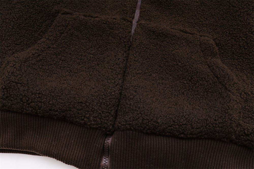 Embroidered Teddy Bear Ear Hooded Lamb Wool Coat