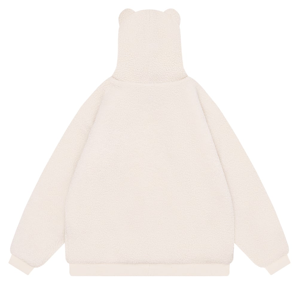 Embroidered Teddy Bear Ear Hooded Lamb Wool Coat