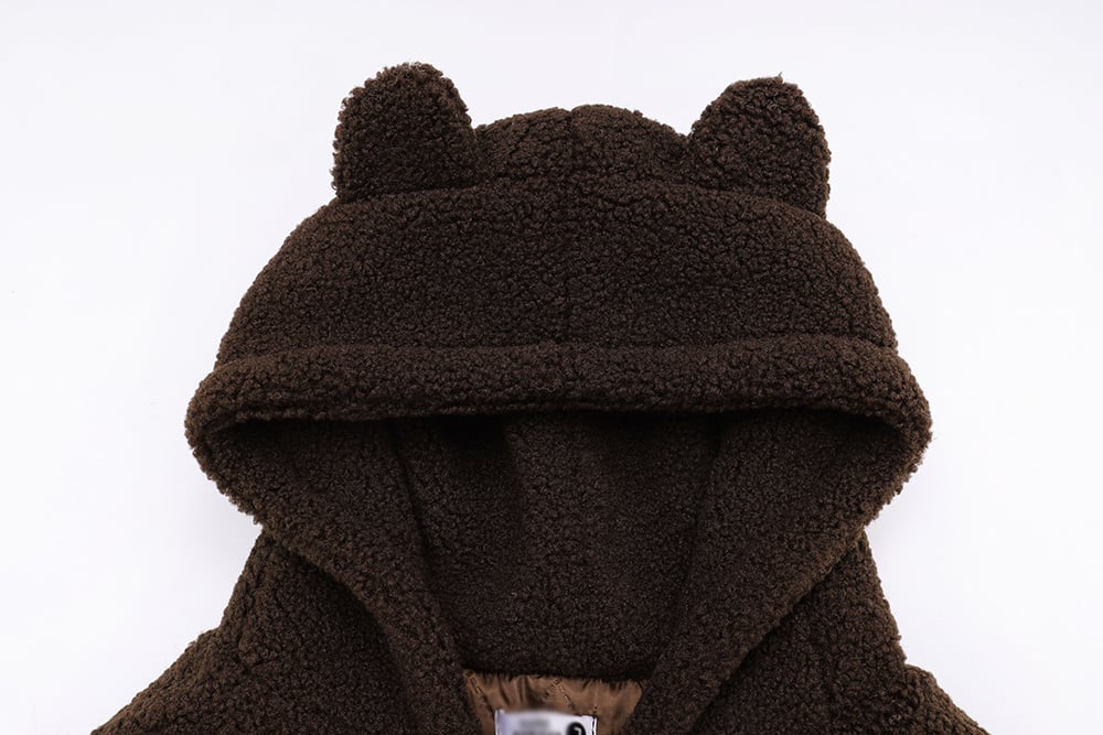 Embroidered Teddy Bear Ear Hooded Lamb Wool Coat