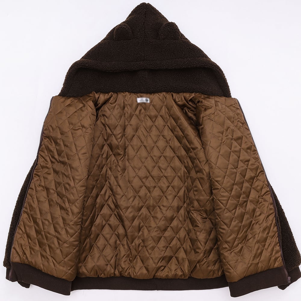 Embroidered Teddy Bear Ear Hooded Lamb Wool Coat