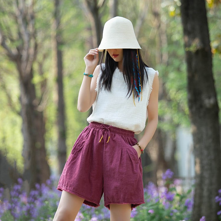 Vintage Raw-edged Drawstring Casual Loose Pants Image 5