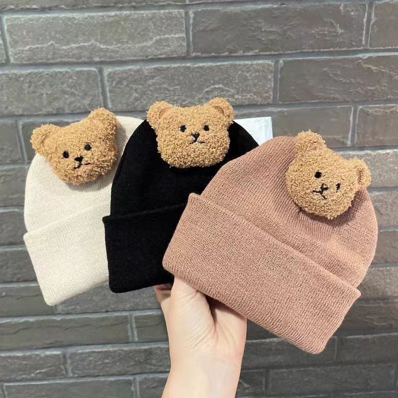 Bear Knitted Hat Khaki