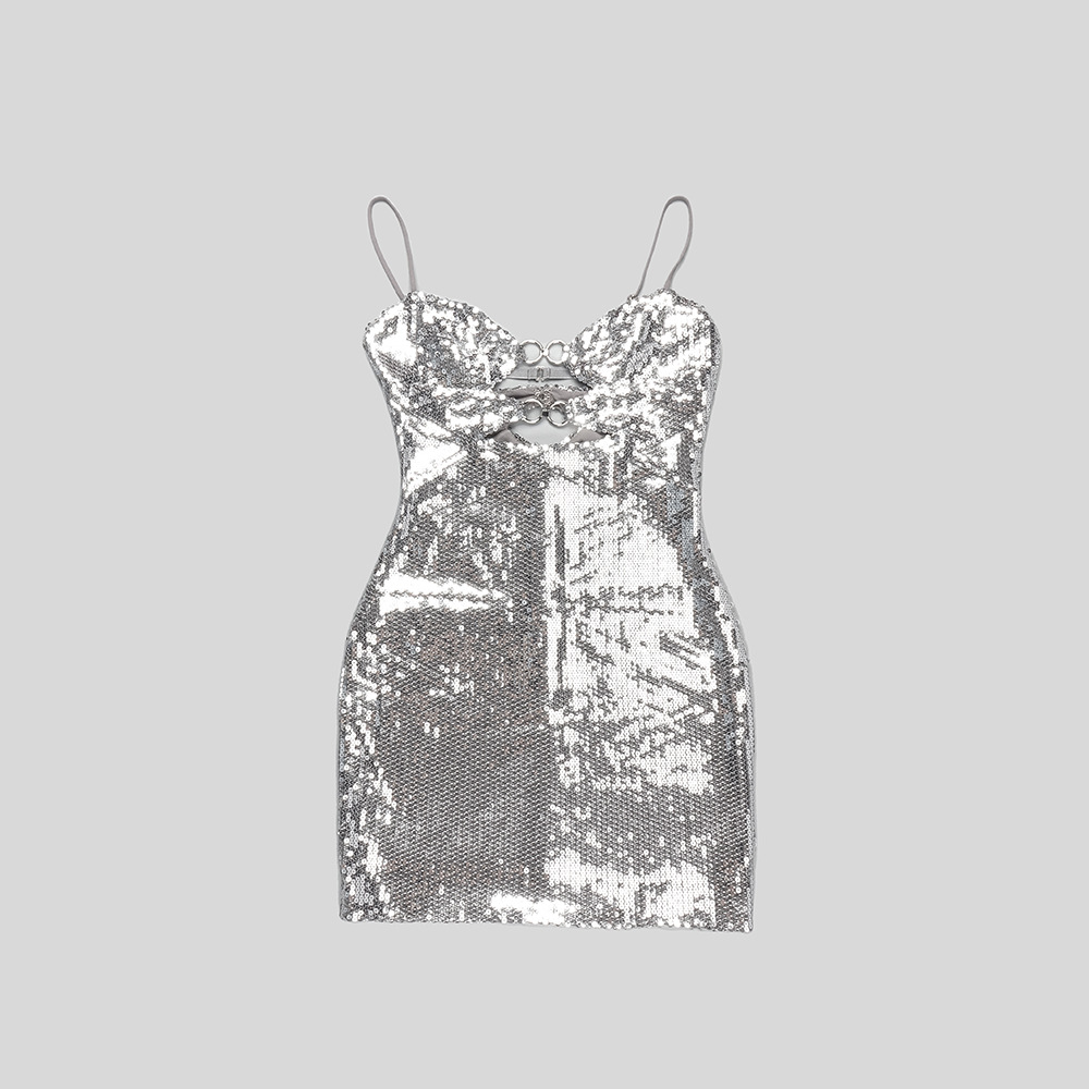 Silver Sequin Sling Dress 10