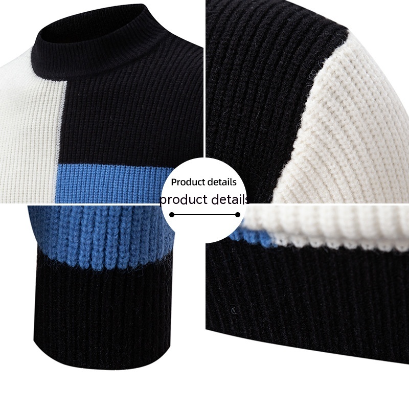 Men's Knitwear Sweater Color Stitching Stand-collar 2