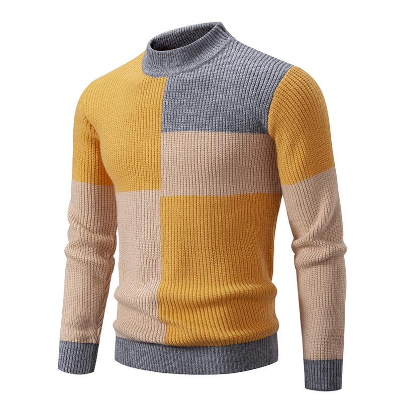 Men's Knitwear Sweater Color Stitching Stand-collar 5
