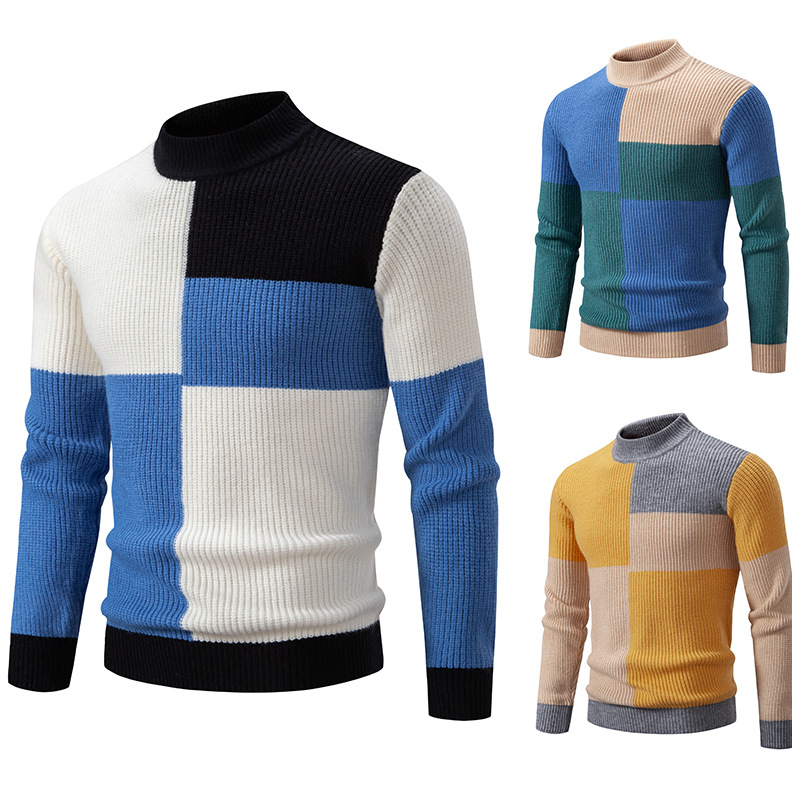 Men's Knitwear Sweater Color Stitching Stand-collar 3