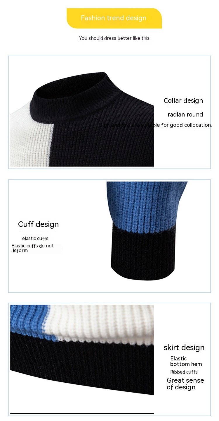 Men's Knitwear Sweater Color Stitching Stand-collar 4