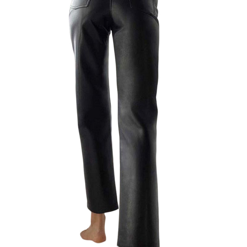Women's High Waist Straight PU Trousers Image 7