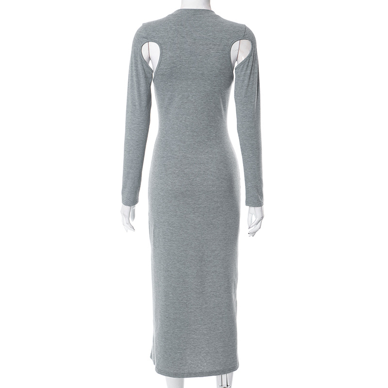 Women's Solid Color Long Sleeve Hollow Dress 13