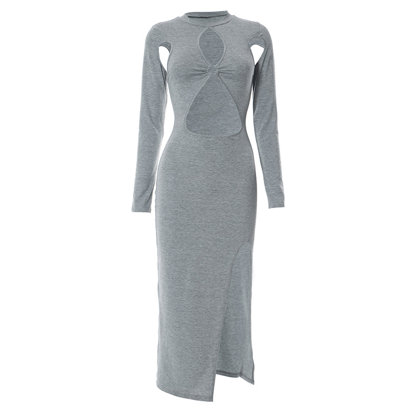 Women's Solid Color Long Sleeve Hollow Dress 14