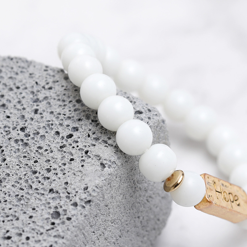 Natural Stone Engraved Hope Bracelet Close Up
