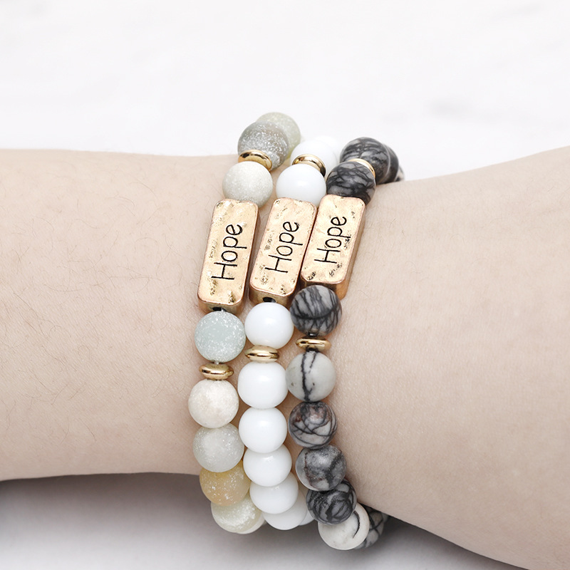 Natural Stone Engraved Hope Bracelet Side View