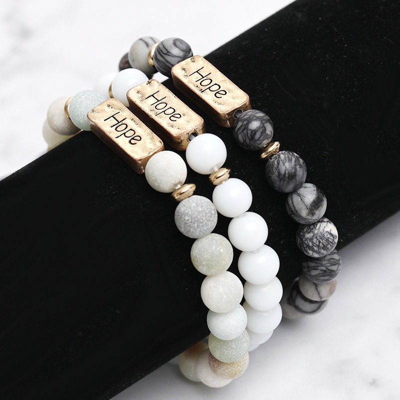 Natural Stone Engraved Hope Bracelet Color Option 2