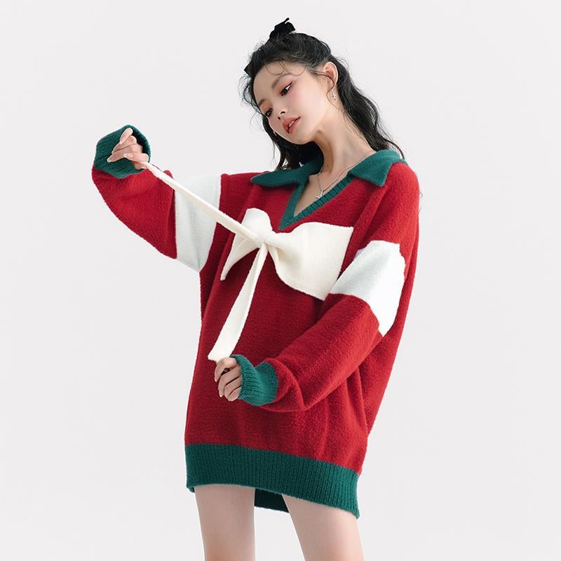 Red Bow Knitted Top