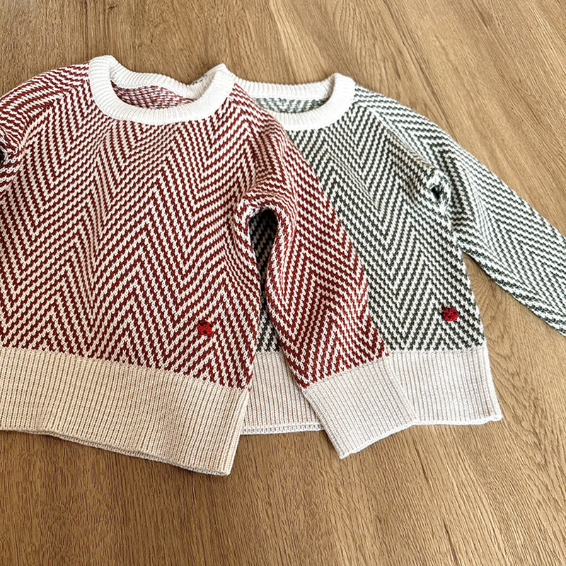 Autumn And Winter Children's Christmas Wave Pattern Sweater Round Neck Pullover