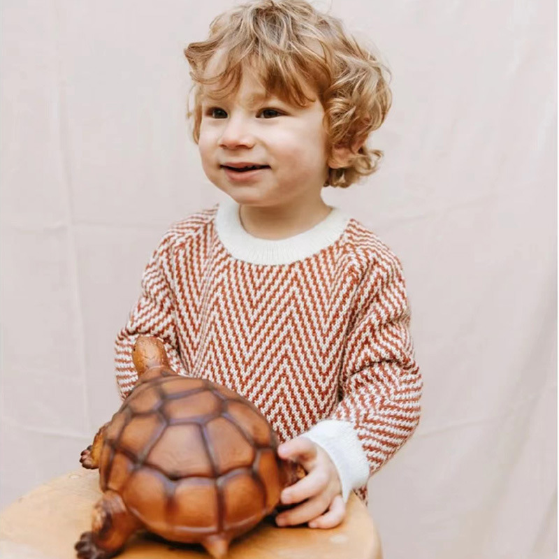 Autumn And Winter Children's Christmas Wave Pattern Sweater Round Neck Pullover