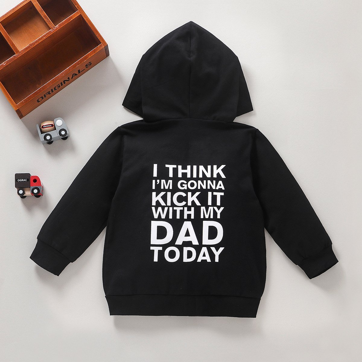 Children's Black Back Letter Cotton Sweater Coat Image 1