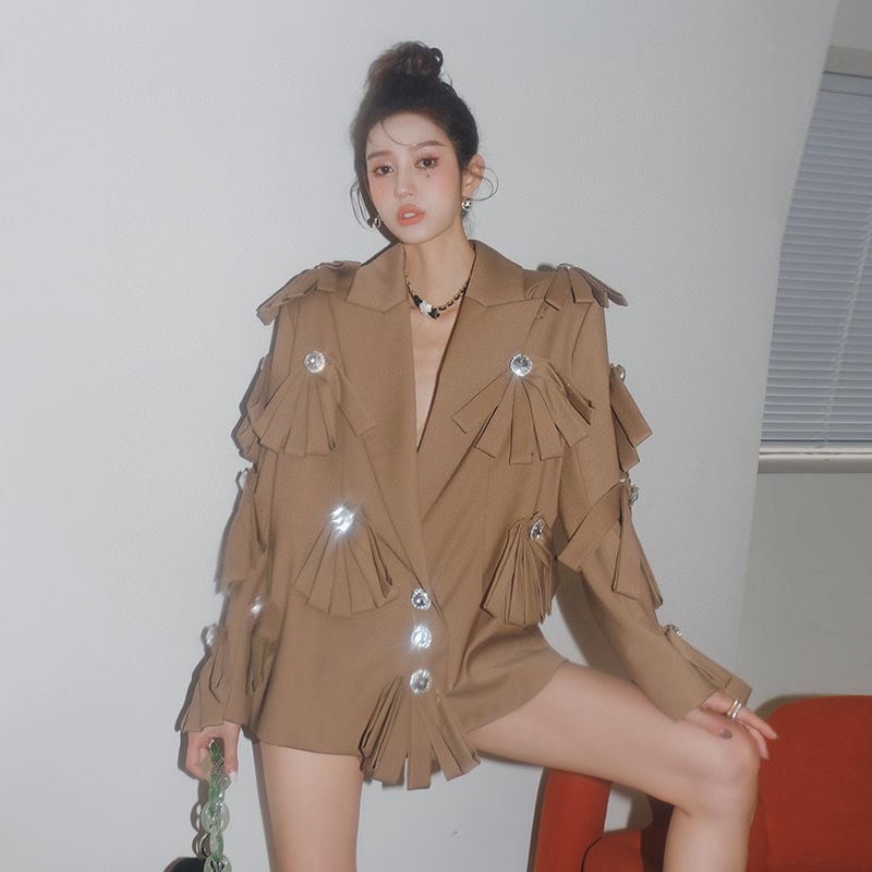 Beaded Diamond Buckle Bow Casual Suit Image 3