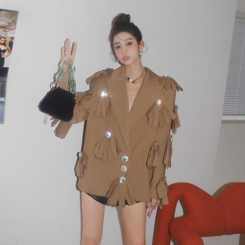 Beaded Diamond Buckle Bow Casual Suit Image 5