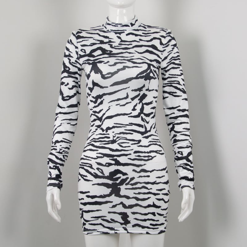 Half Turtleneck Zebra Print Dress Image 8