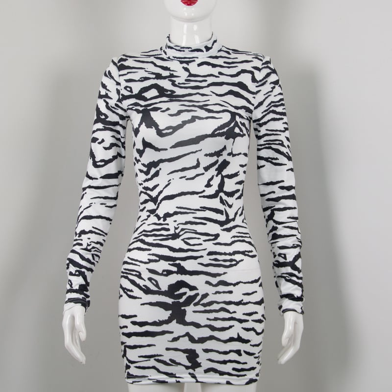 Half Turtleneck Zebra Print Dress Image 11