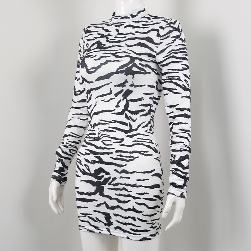 Half Turtleneck Zebra Print Dress Image 15